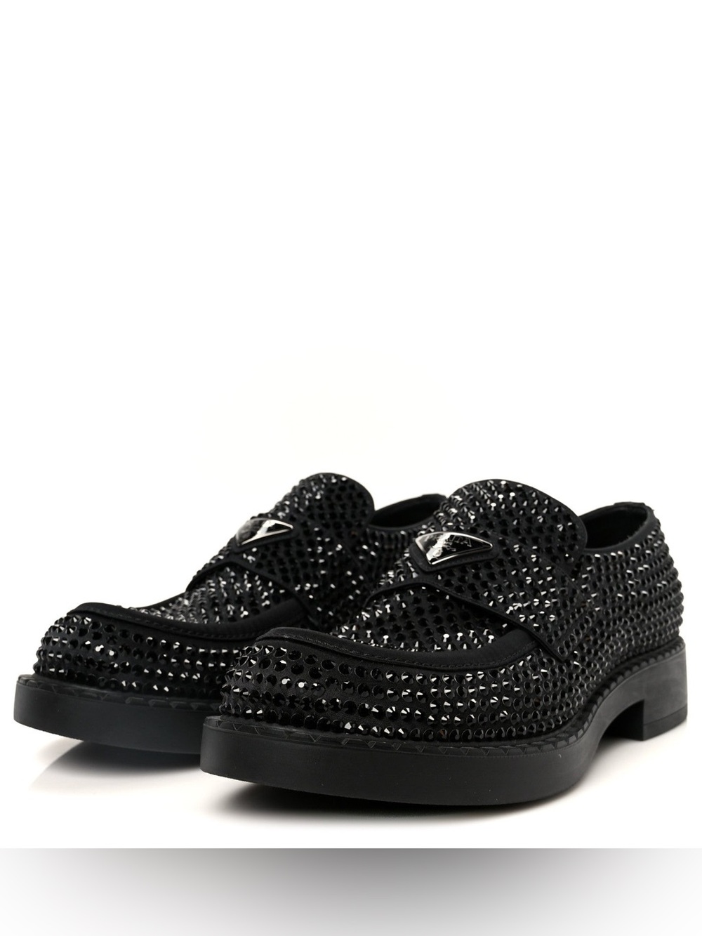 Prada Crystal Satin Black Studded Loafers Men’s US 10.5